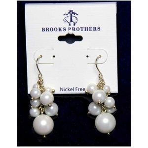 Brooks Brothers Faux Pearl Earrings White Gold Nickel Free Fish Hook